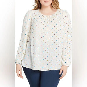 MODCLOTH Semi Sheer with Embroidered Multi Color‎ Polka Dots Long Sleeve Blouse
